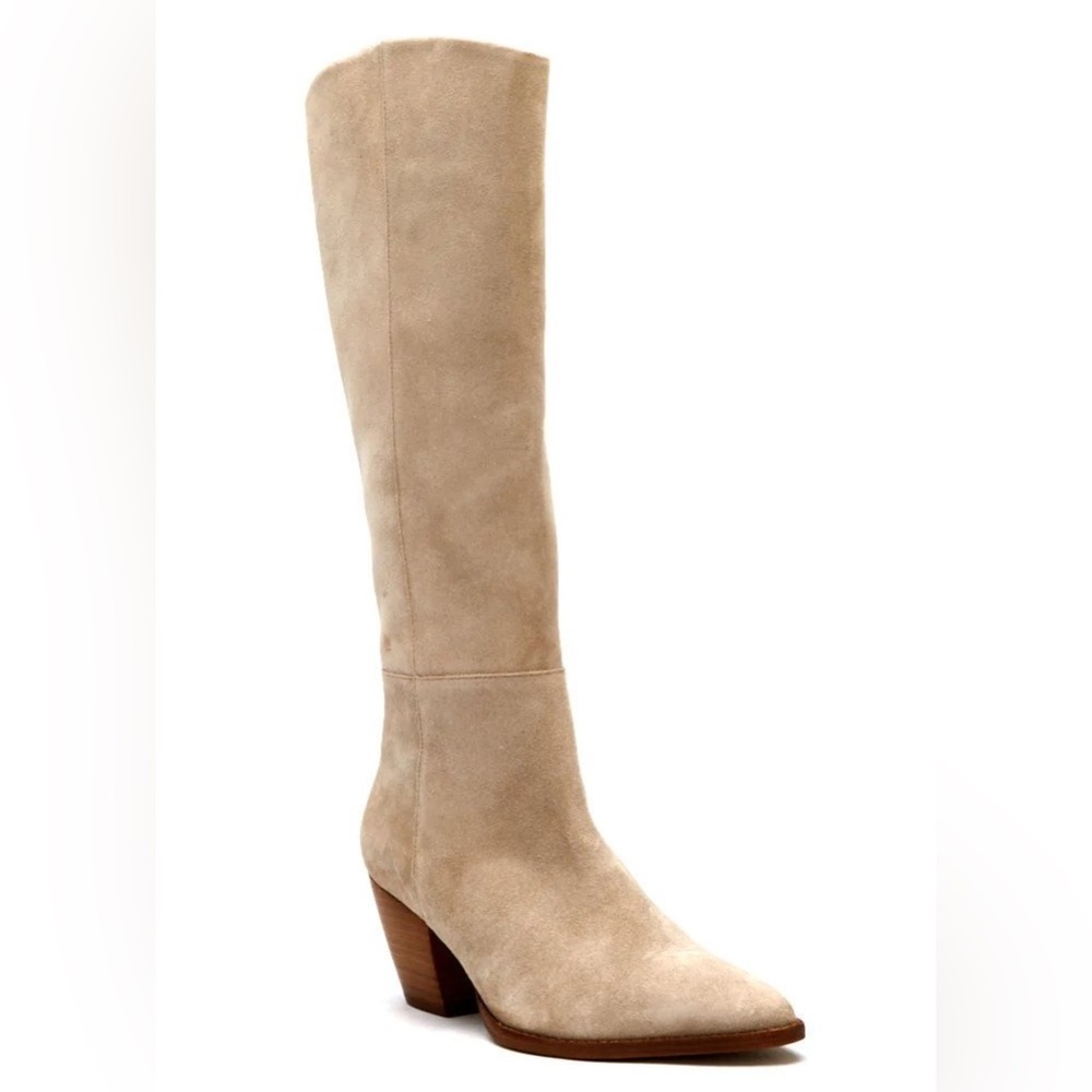 Suede western inspired heeled tall boots. SZ 9.5 NIB